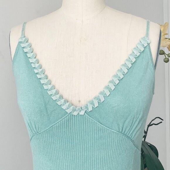 OUI MOMENTS Size 6 Acqua Blue Knitted Viscose Blend Spaghetti Strap Tank Top - Picture 12 of 13